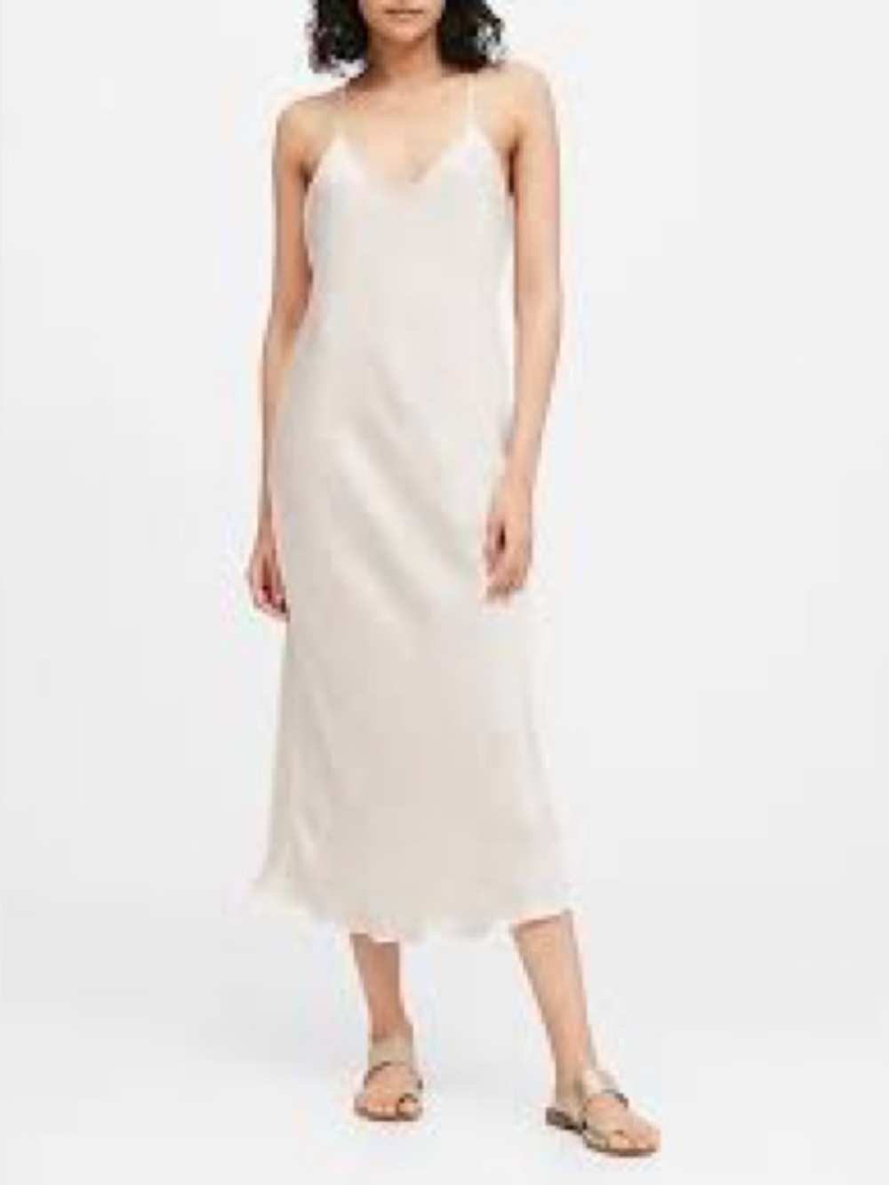 Banana Republic Silky Cream Beige Slip Dress Nightgown Size 10 Minimalist V-Neck